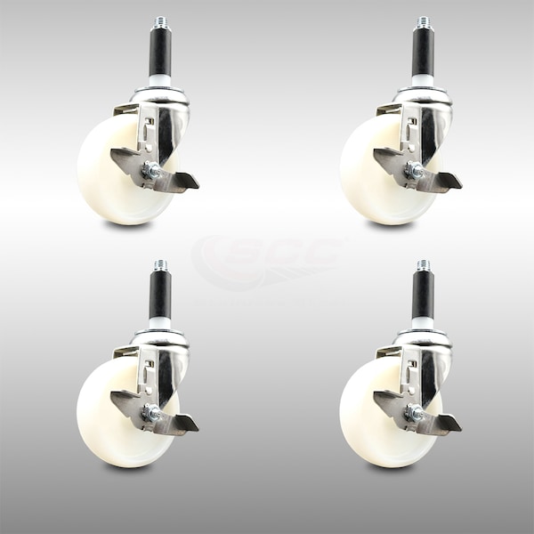 Service Caster 4 Inch 316SS Nylon Wheel Swivel 3/4 Inch Expanding Stem Caster Set Brake SCC SCC-SS316EX20S414-NYS-TLB-34-4 - main